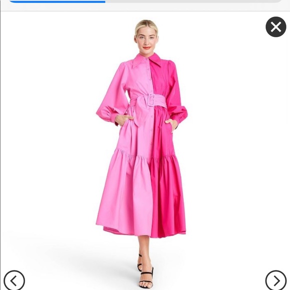 Long Sleeve Two-Tone Shirtdress - Picture 4 of 5